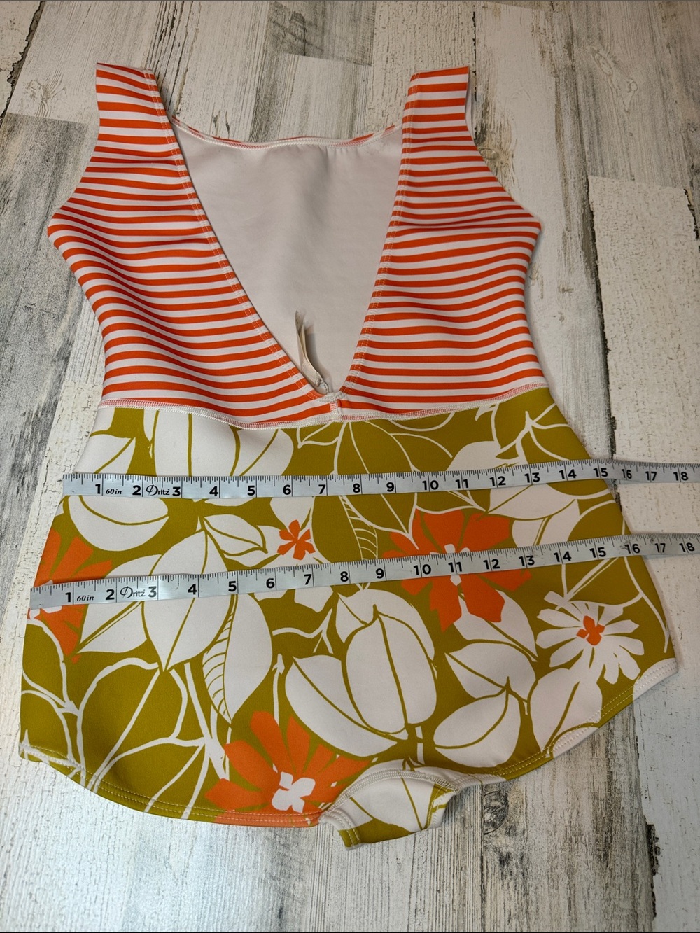 Seea Lido One Piece Jani Print Orange White Stripe Floral Bottom Swimsuit L - Picture 9 of 15